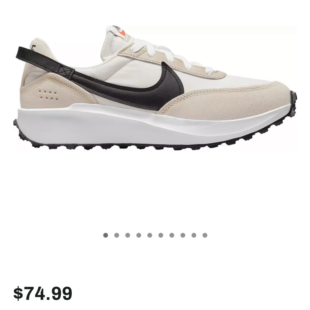 Nike waffle athletic shoes color white, sandrift and black